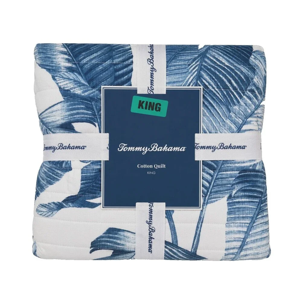 Tommy Bahama Fiesta Palms King Quilt Comforter Blue White Reversible Tropical